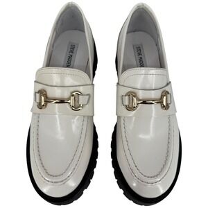 Steve Madden Lando White Leather Lug Sole Loafers Gold Horse bit Hardware Size 9